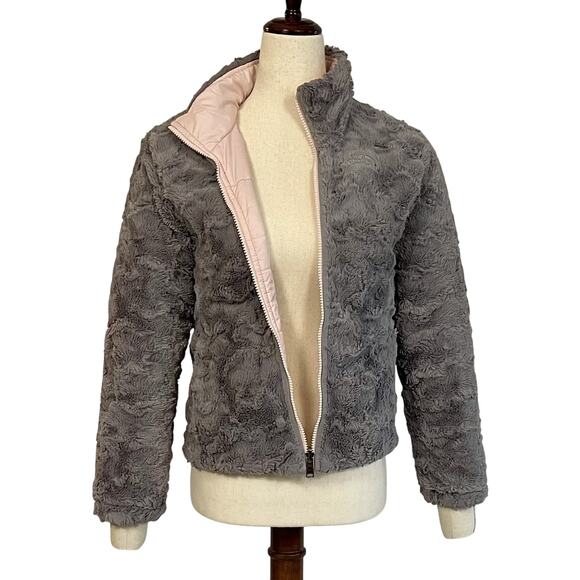 North Face Reversible Mossbud Swirl Jacket Girls M Fits Women XS Pink/Fur - Picture 6 of 15
